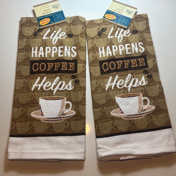 Coffee Themed Kitchen Towels- Set of 2- Great Holiday Gift set! - Picture 2 of 8